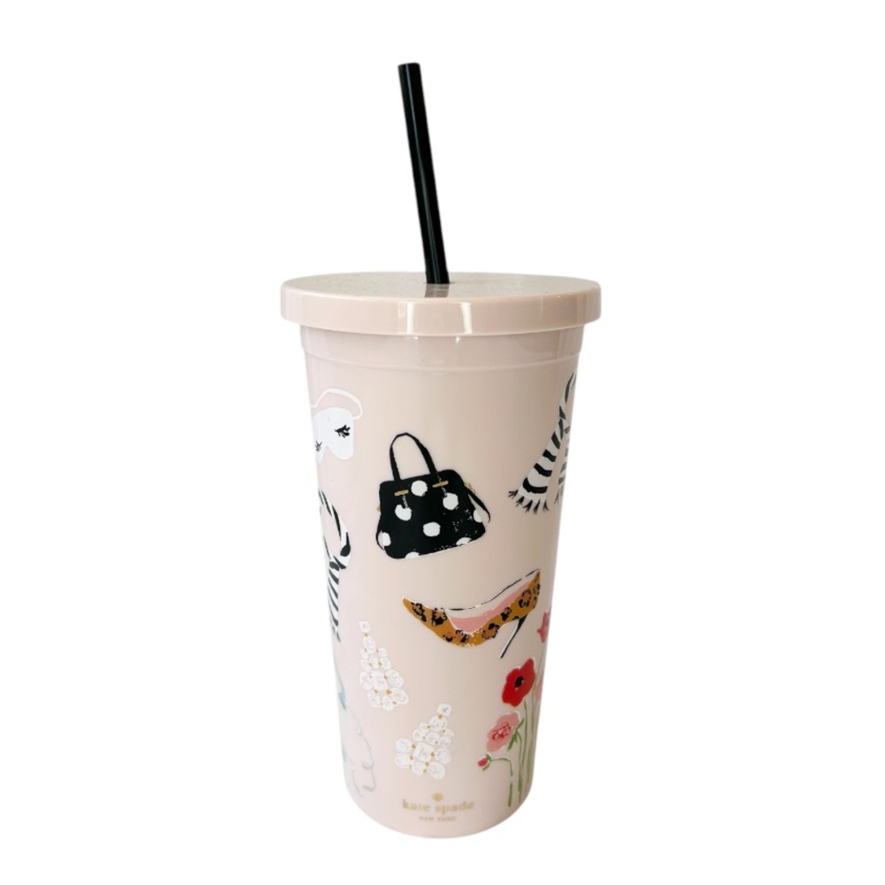 Kate Spade New York Paris Parisienne Chic Pink Double Wall Tumbler w/Lid & Straw